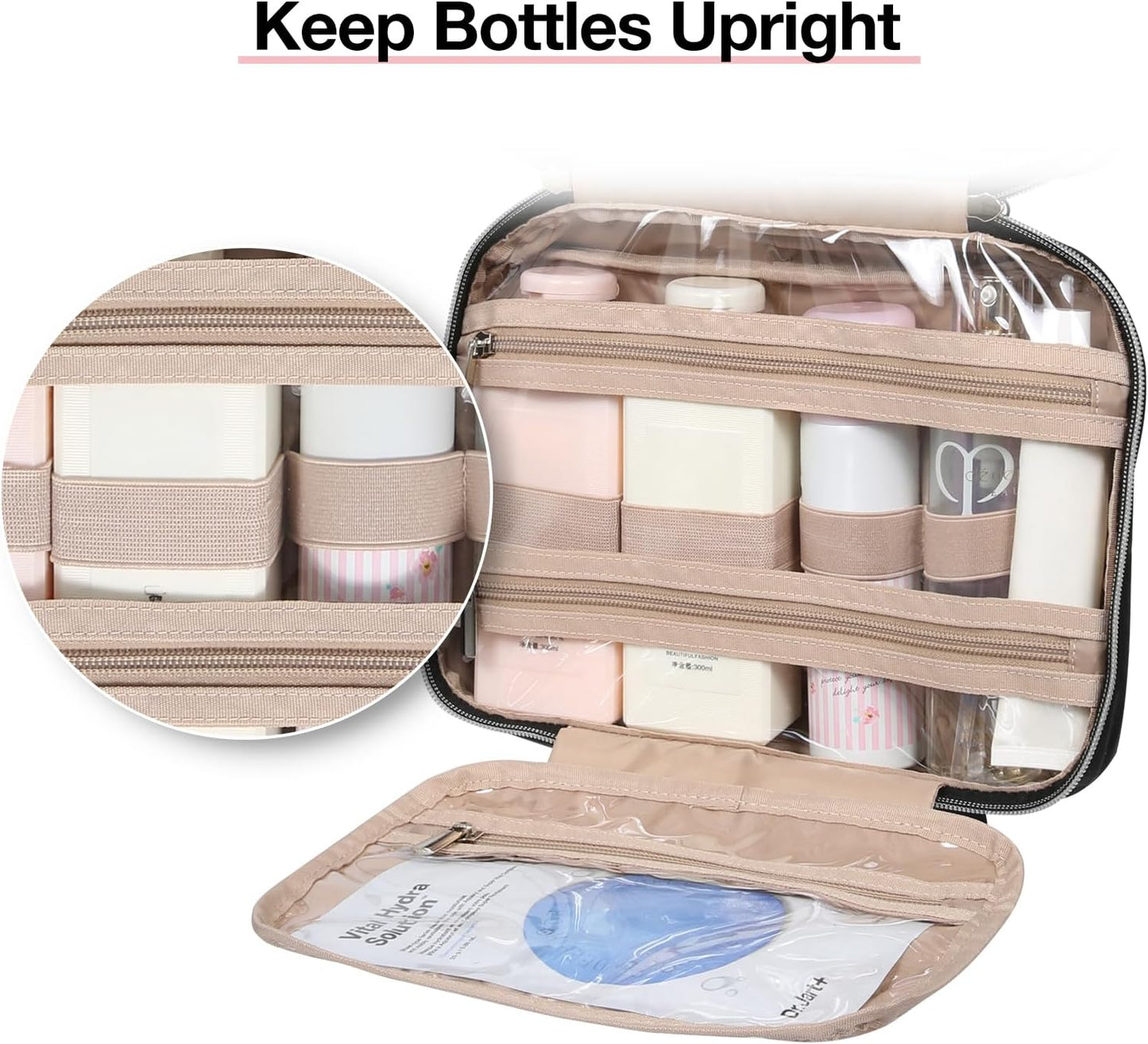 BAGSMART Toiletry Bag Hanging Travel Makeup Organizer with TSA Approved Transparent Cosmetic Bag Makeup Bag for Full Sized Toiletries, Medium-Navy