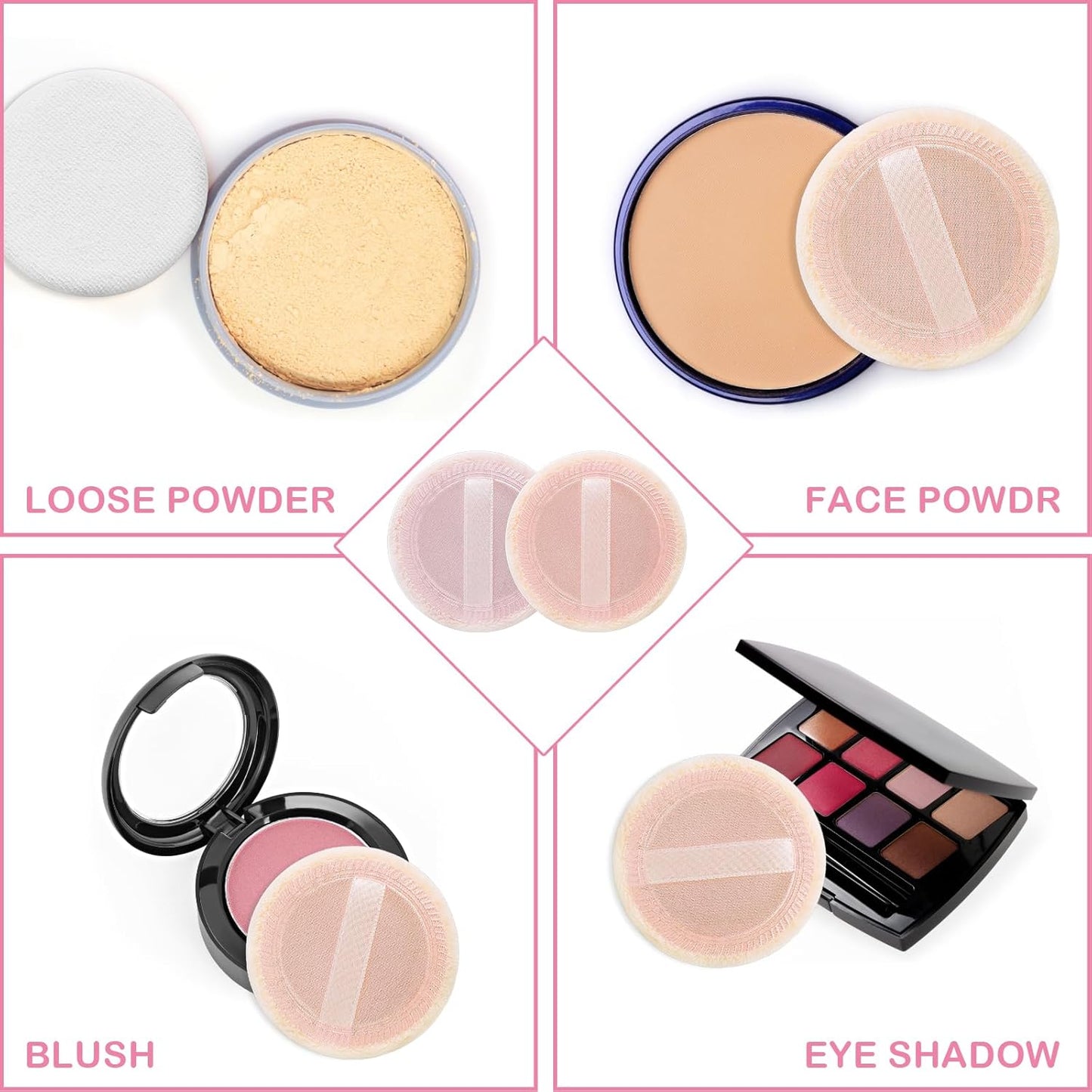 12PCS Makeup Powder Puffs Pink Cotton Powder Puffs Round Powder Puff for Makeup Face Powder Velour Puffs for Loose Powder Washable (pink+skincolor-12pcs)