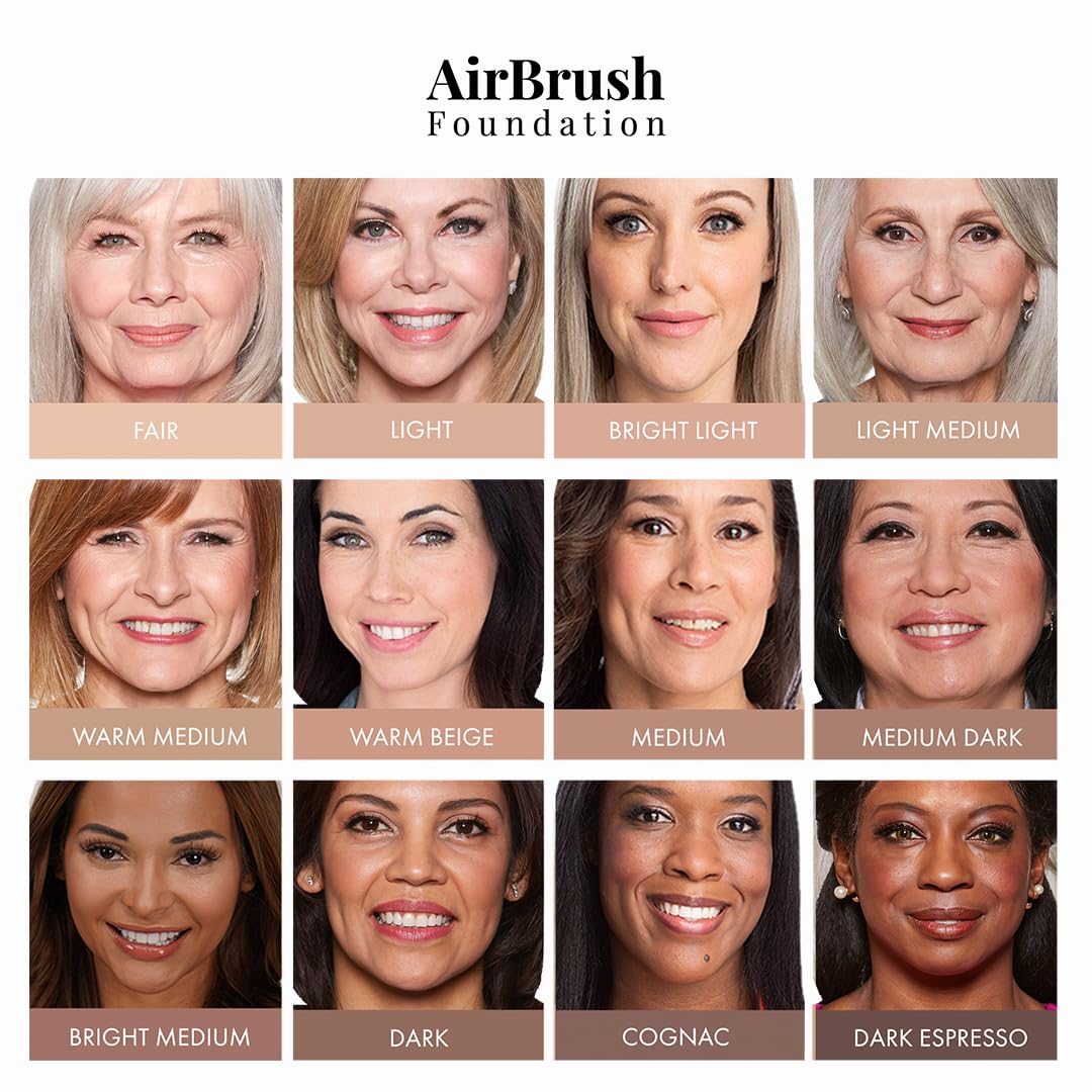 MagicMinerals AirBrush Foundation by Jerome Alexander – 2pc Set with Airbrush Foundation and Kabuki Brush - Spray Makeup with Anti-aging Ingredients for Smooth Radiant Skin - Warm Beige