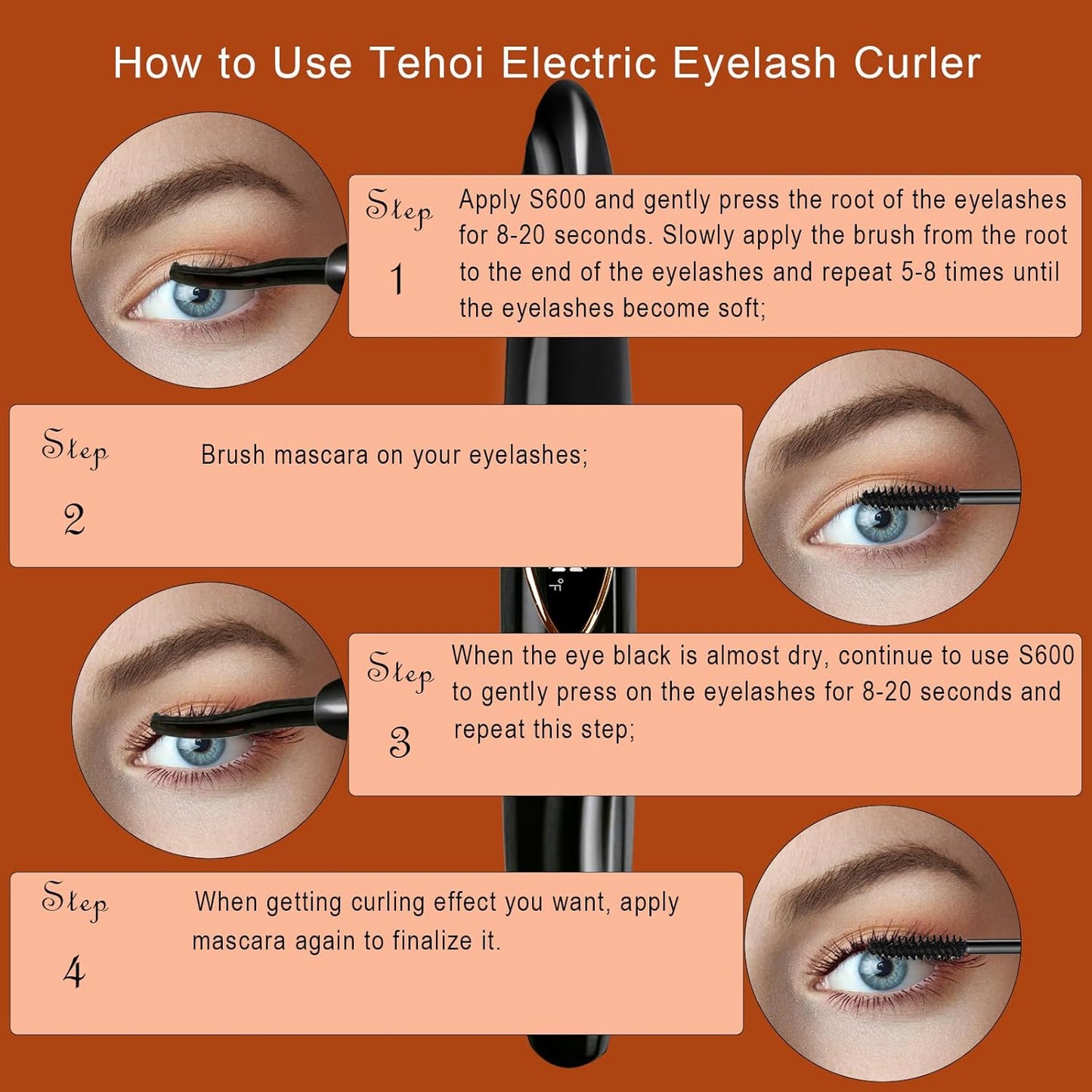 S600 Heated Eyelash Curler - Lash Curler Heated with Accurate Temperature Control, Intelligent Auto Power Off for Natural Makeup & Long-Lasting Curls | Heated Lash Curler (Black+Gold)