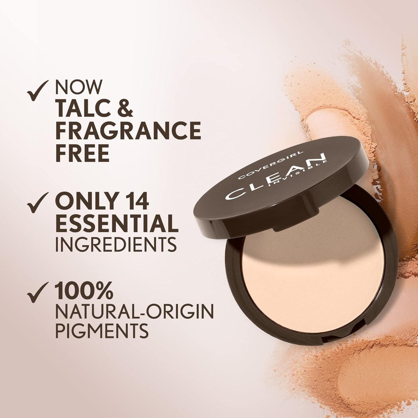 Covergirl Clean Invisible Pressed Powder, Lightweight, Breathable, Vegan Formula, Buff Beige 125, 0.38oz