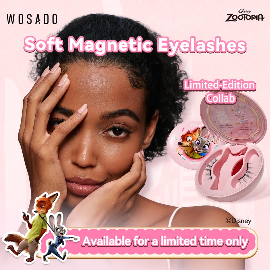 WOSADO×Disney Soft Magnetic Eyelashes Kit with Applicator, No.14 Frost Black Reusable Glue-free Wispy Magnetic Lashes, Cruelty-free False Lashes, Waterproof, Lightweight, Suit for Heavy Makeup