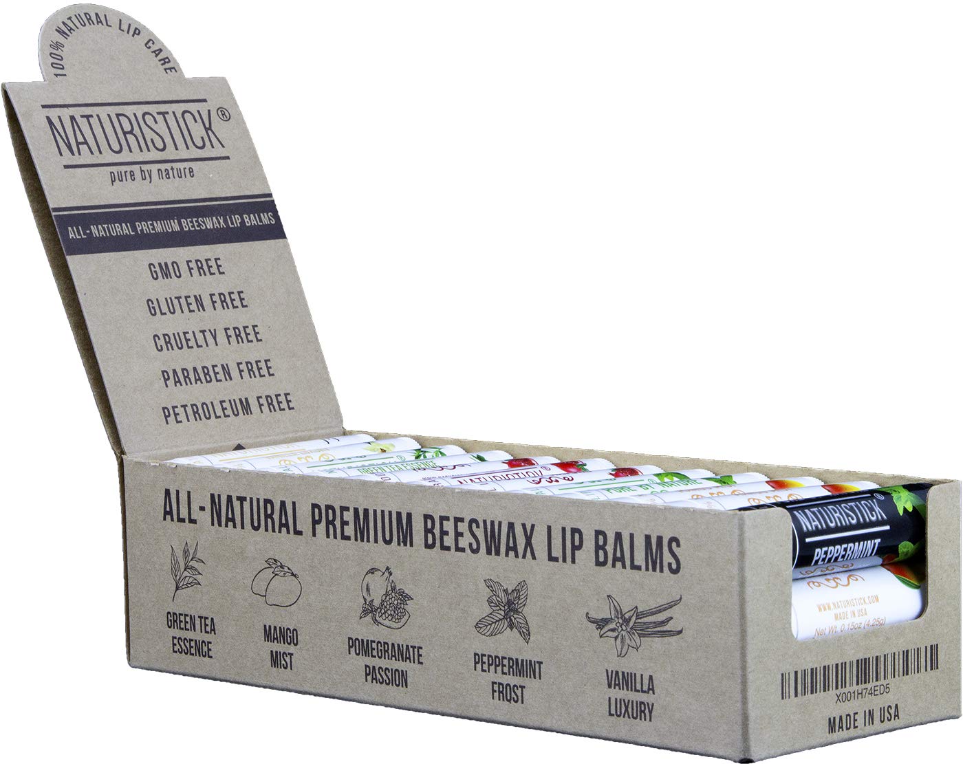 Naturistick Premium Beeswax Lip Balm for Dry, Chapped Lips | 100% Natural Lip Care | Coconut Oil, Shea Butter, Aloe Vera | Moisturizing, Chemical-Free Chapstick | 36 Pack Assorted Scents | Made in USA