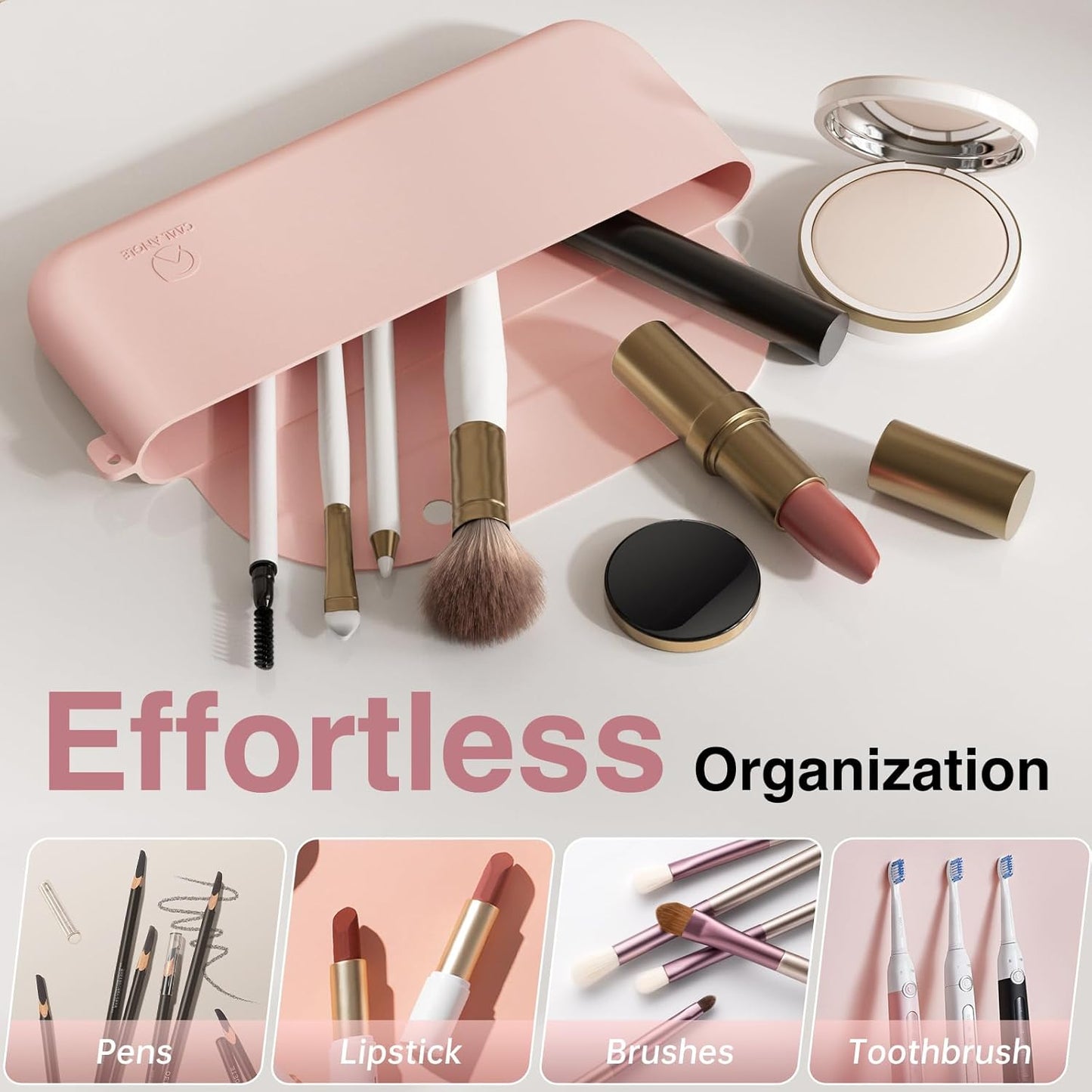 Silicone Makeup Brush Holder And Beauty Sponge Case, Travel Makeup Brush Case With Magnetic Closure, Makeup Sponge Holder 2 In 1 Stand Storage For Quick Drying White