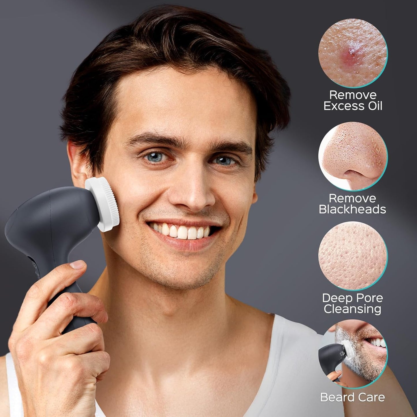 COSLUS Face Scrubber Facial Cleansing Brush: 2 Speed Adjustable Face Cleansing Brush for Sensitive Skin, Beard Care - Deep Cleansing & Gentle Exfoliating, Portable for Travel & Shower, for Men Teens
