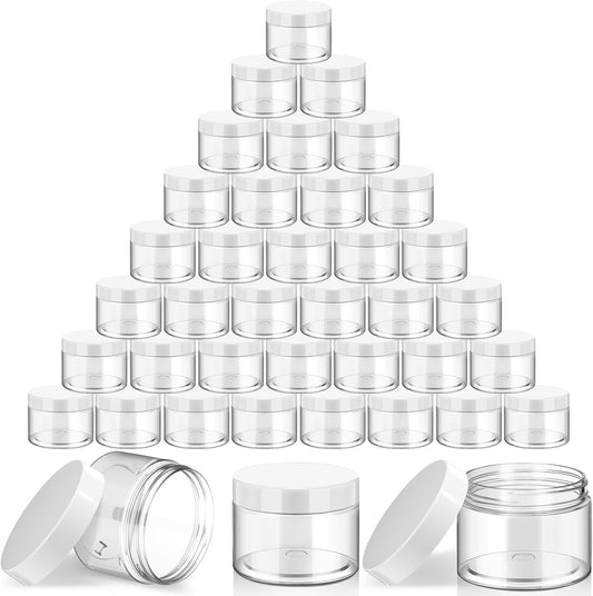 SATINIOR 36 Pieces 1 oz Plastic Jars with Lids Wide Mouth Airtight Reusable Container Acrylic Cosmetic Small Jars for Lotions Ointments Travel Toiletries Creams Make up Storage(White)