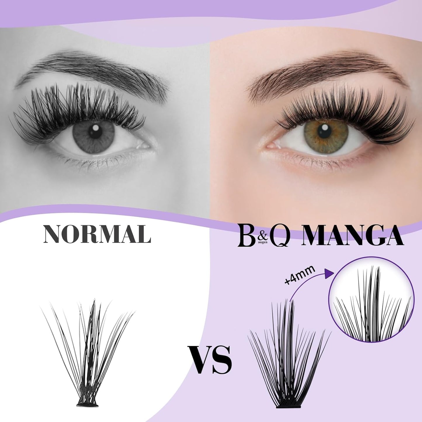 B&Qaugen Manga Lash Clusters DIY Individual Lashes 40D-D-12 300 PCS False Eyelash Cluster Manga Cluster 30D 40D 50D D Curl Eyelash Extensions at Home (40D-D-12)