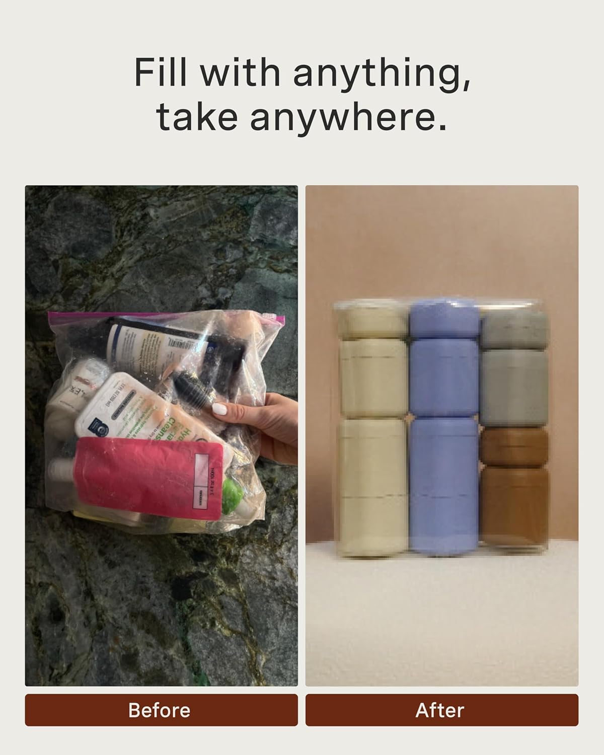 Cadence Travel Containers - Full Skincare Set - Magnetic Containers with Lids,Carry On Travel Essentials For Women/Men - 2 Small (0.56oz), 4 Medium Capsules (1.32oz), & Extender (1.43oz) - Pacific