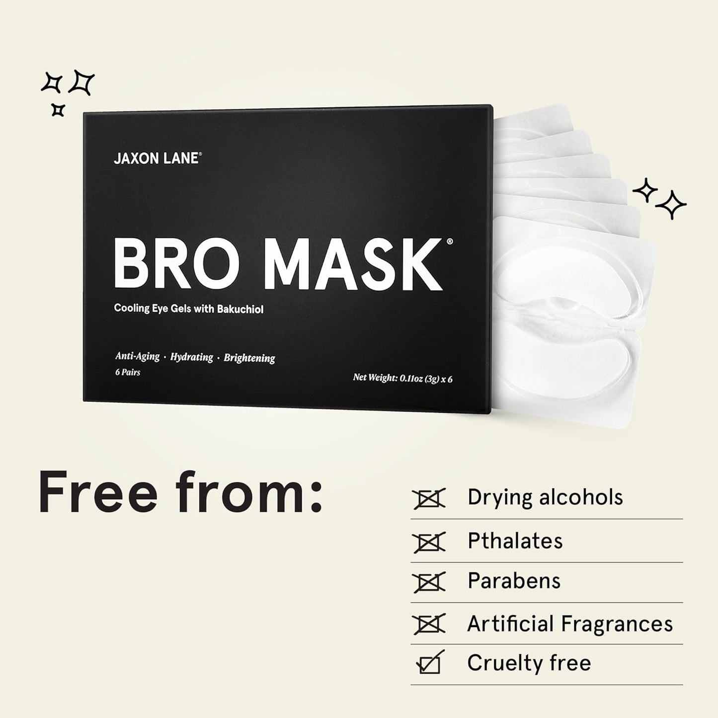 BRO MASK Under Eye Patches for Men Skin Care | Cooling Eye Masks for Dark Circles and Puffiness, Anti Aging Hydrogel Pads with Bakuchiol, Caffeine & Niacinamide, Eye Bags Treatment for Men (4X6 Pairs)