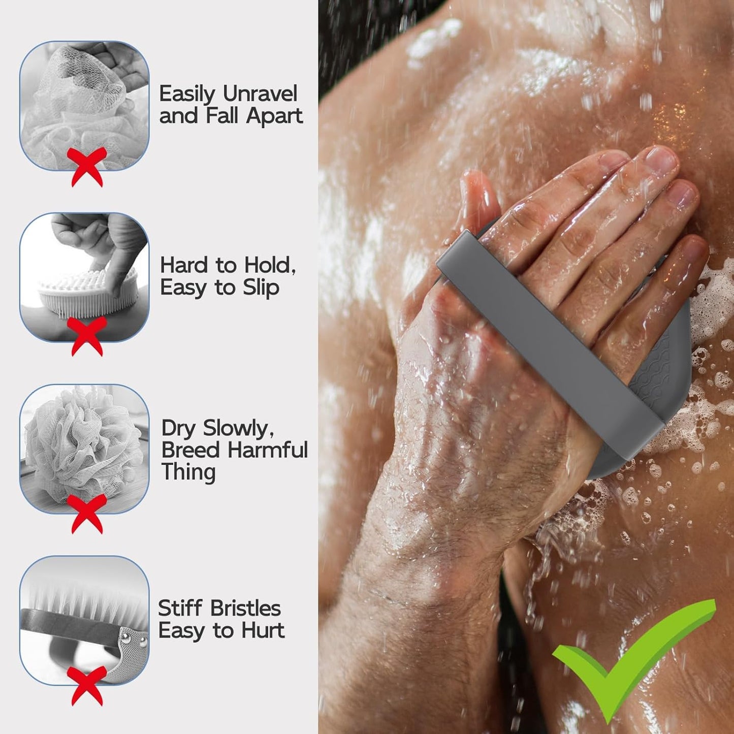 Silicone Body Scrubber, Exfoliating Body Wash Scrubbers Exfoliator, Shower Body Brush for Effective Showering Exfoliation and Gentle Massage (Gray)