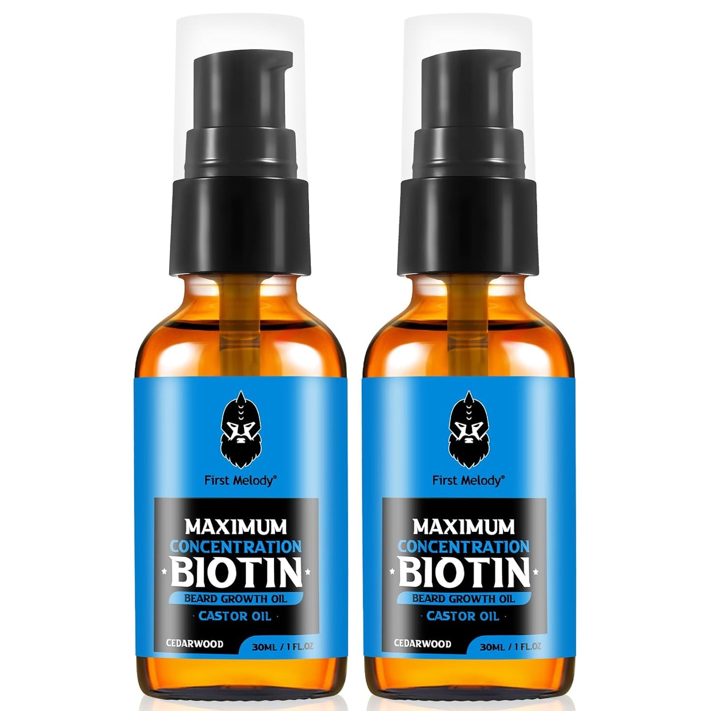 Beard Oil,Maximun Thickening Biotin, with Castor Oil and Argan & Jojoba Oils, Promotes Beard Growth, Styles, Strengthens & Softens Beards & Mustaches,1 Ounce*2（2 Pack）
