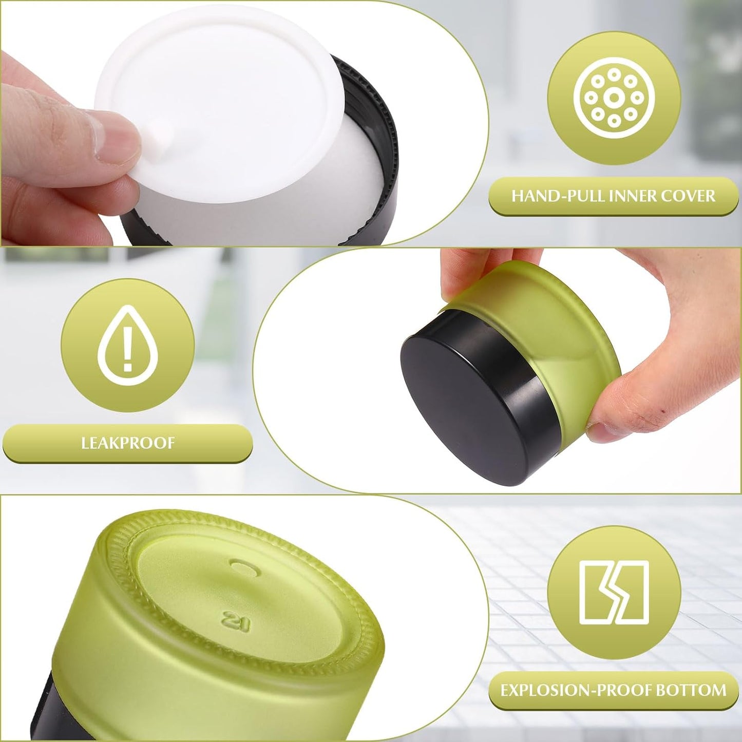 Domensi 100 Pcs 1 oz Glass Jars with Lids Bulk Round Glass Cosmetic Jars Lids 1 oz Small Travel Containers with Inner Liner for Lotions Powders Ointments Sample Cream(Bean Green,Black)