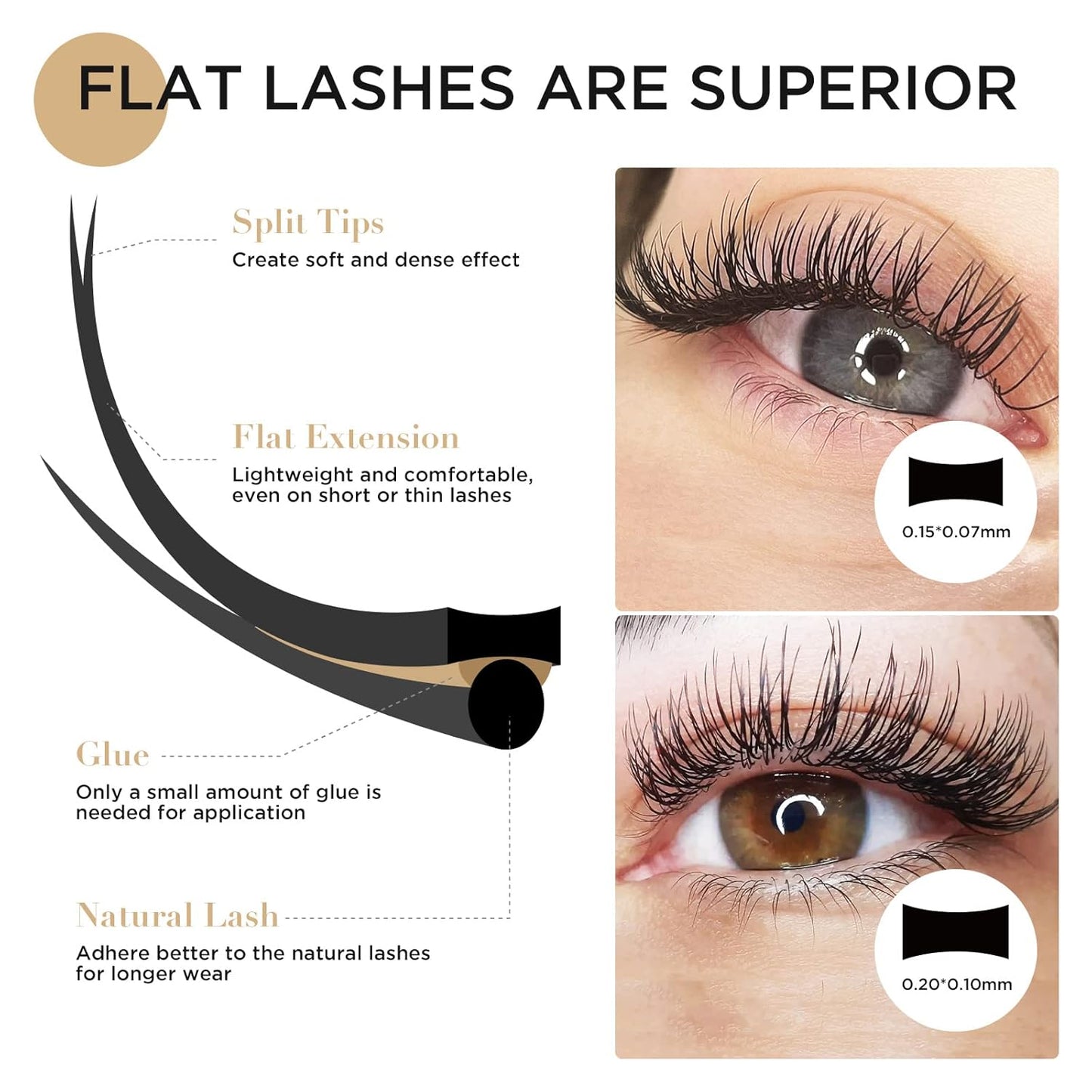 LASHVIEW Eyelash Extensions,Ellipse Flat Eyelash Extensions 0.20mm D Curl 11mm, Black,Individual Lashes,Semi-Permanent Extremely Soft Professional Salon Use