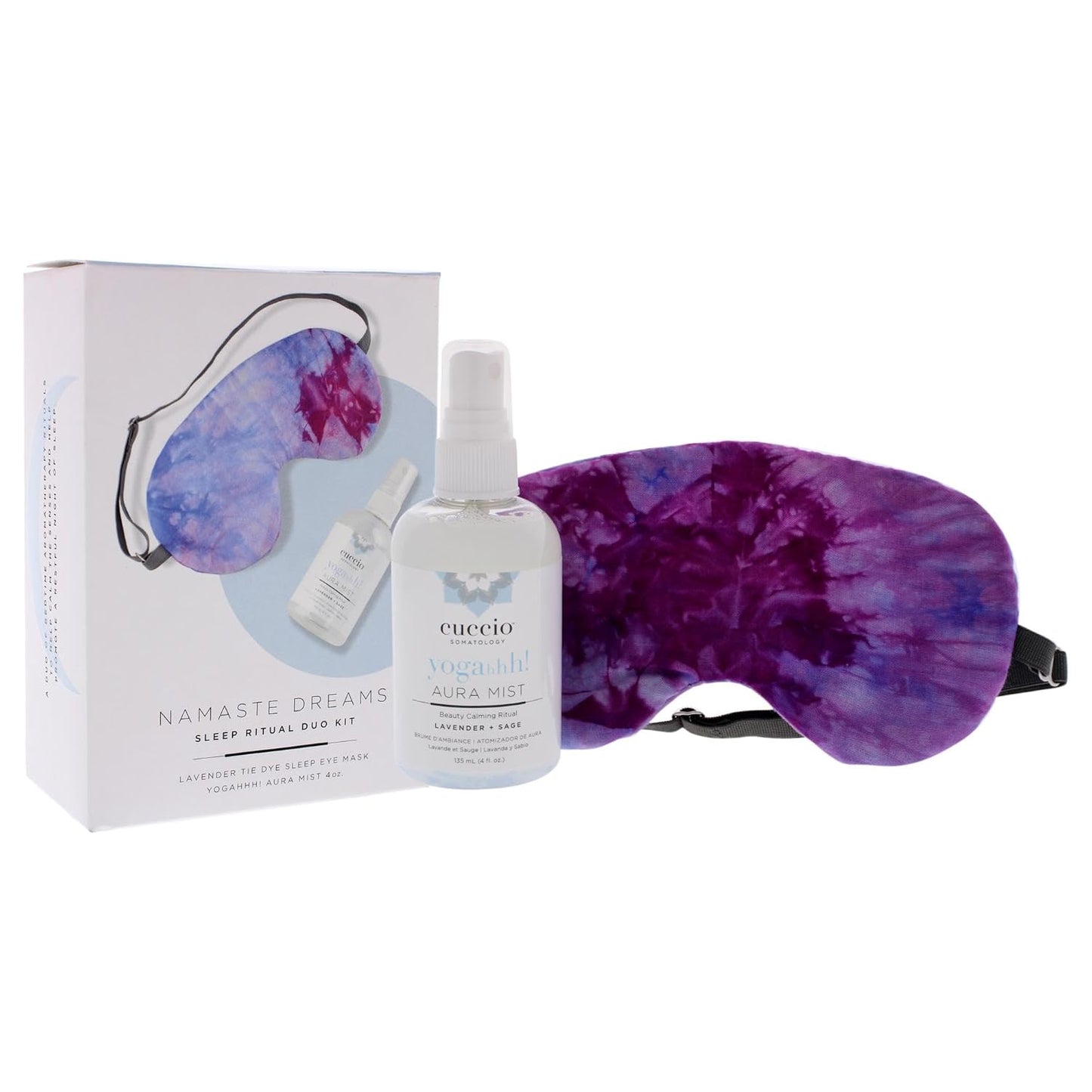 Namaste Dreams Duo Kit for Unisex - 2 Pc 4oz Yogahhh Aura Mist, 1 Pc Lavender Tie Dye Sleep Eye Mask