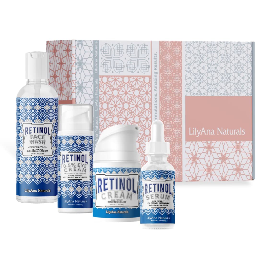LilyAna Naturals Skin Care Set - Retinol Set with Face Wash, Eye Cream, Serum, and Retinol Cream - Skin Care Products