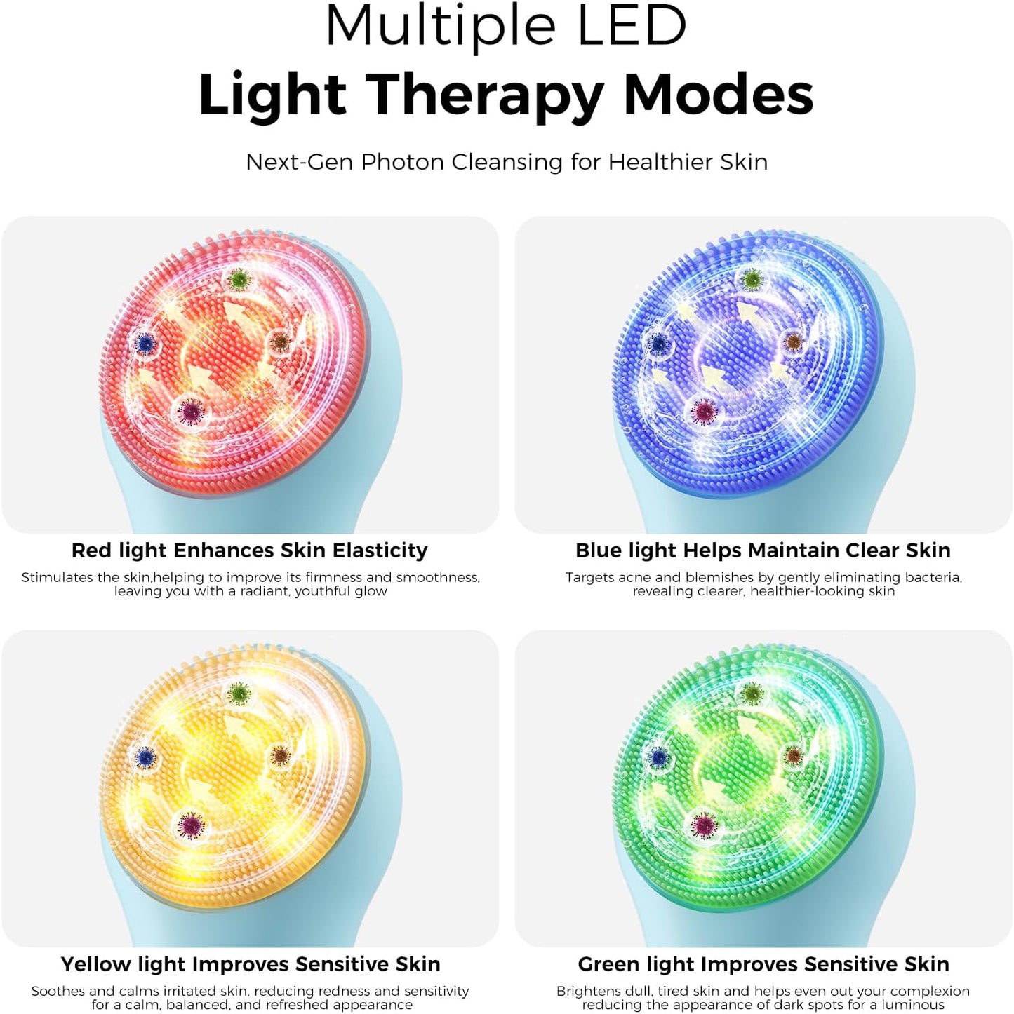 Facial Cleansing Brush: Rechargeable LED Electric Face Cleansing Brush with 4 Gentle Light Liquid Silicone Modes Face Scrubber Exfoliator,IPX7 Waterproof Ideal Gift for Men and Women-Blue