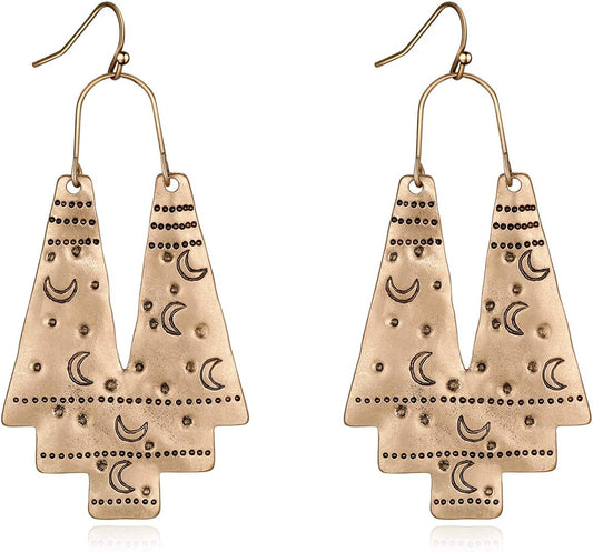 Zealmer Gold Geometric Earrings Statement Vintage Boho Ethnic Earrings Hollow Out Fan Shape Dangle Drop Earrings for Women Birthday Christmas Valentines Day Gift