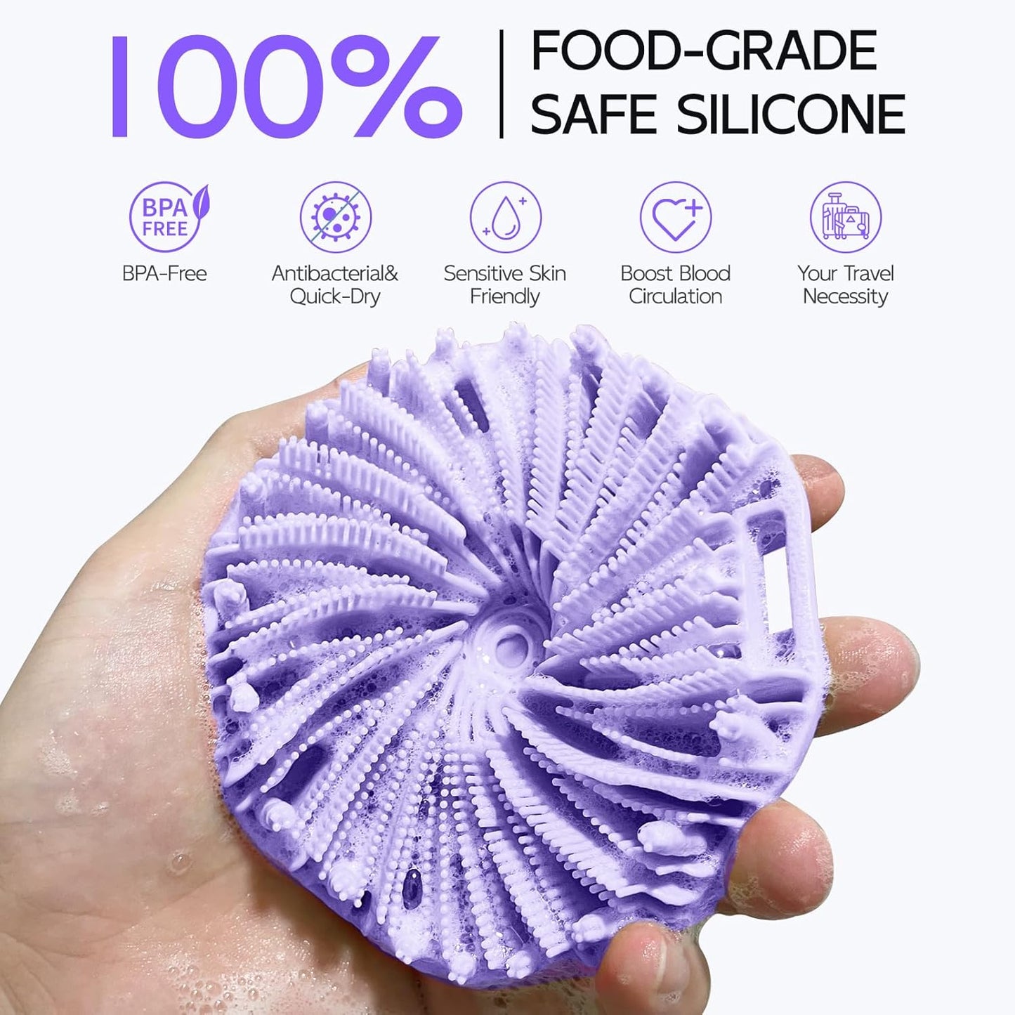 Silicone Body Scrubber 2 Counts, Exfoliating Body Wash Scrubbers Exfoliator, Shower Body Brush for Effective Showering Exfoliation and Gentle Massage (Black+Purple)