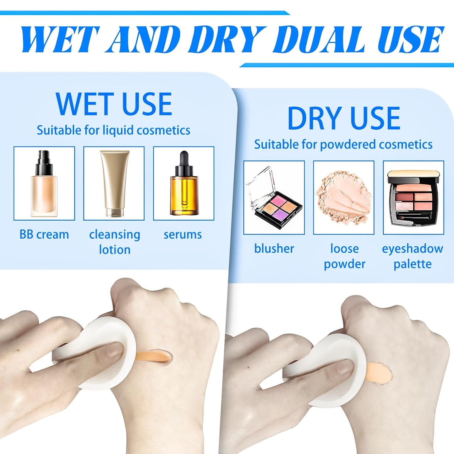 MotBach 100 PCS White Round Makeup Sponge, Cosmetic Sponge Round Foam Pad Eye Facial Powder Puff, Beauty Makeup Foundation Powder Blender for Women Lady All Skin Types Wet and Dry Dual Use