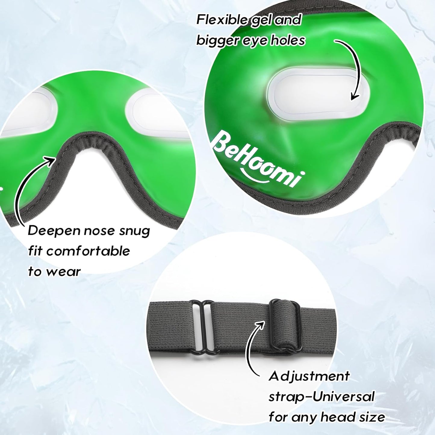 Cooling Eye Mask, Gel Eye Mask with Holes, Reusable Ice Mask, Cool Eye Ice Pack, Comfort Snug Fit, No Freeze, Cold Eye Compress for Home, Office, Relaxation, Morning Refreshment, Green