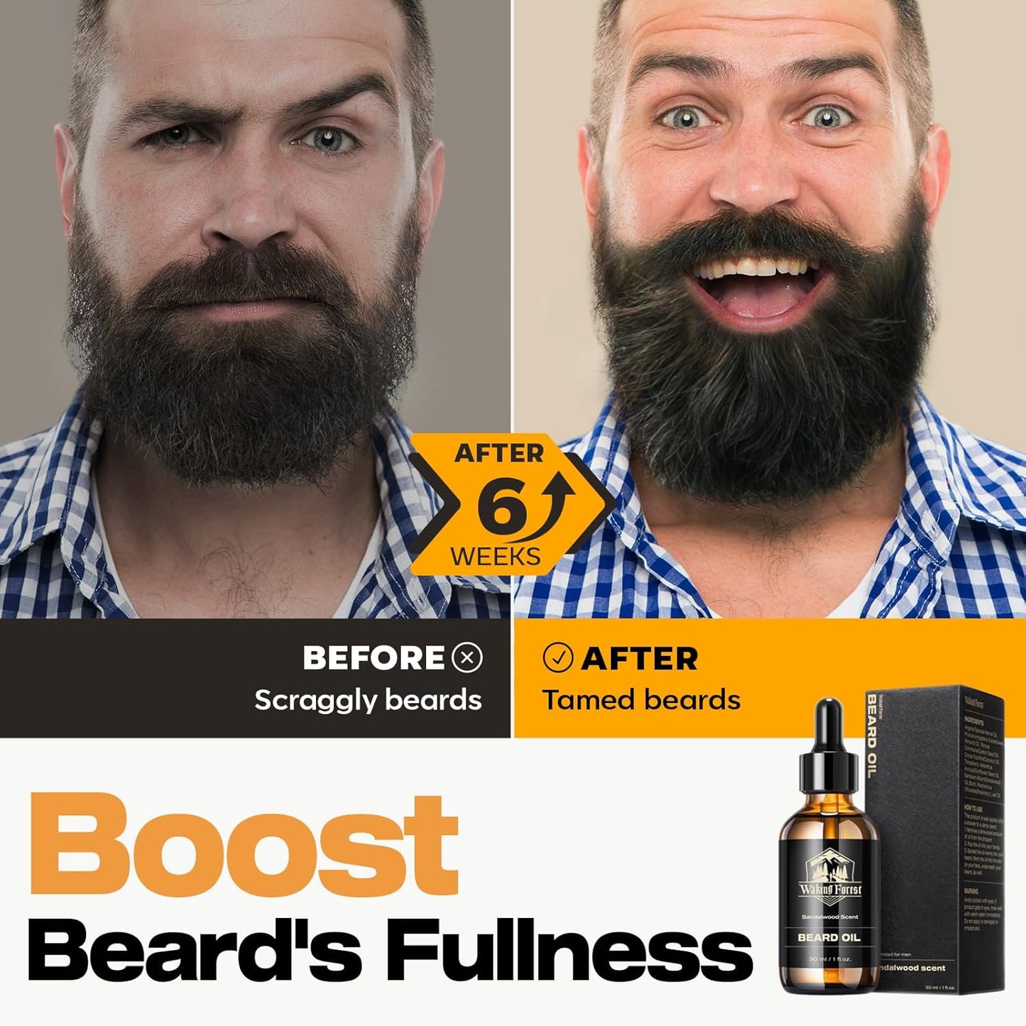 Waking Forest Beard Oil - 60ml Unscented Biotin Beard Oil for Men Thicker Beard with Vitamin E, Rosemary, Castor Mustache Oil for Black Men, Softens & Strengthens Beard Care Oil
