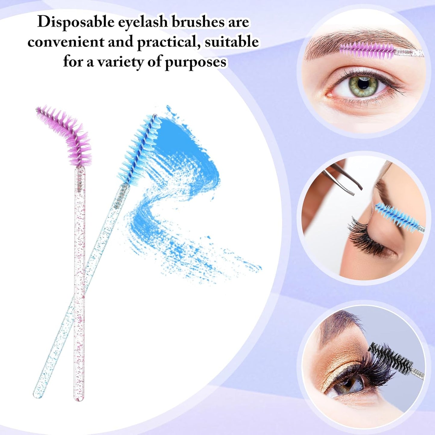 Skylety 1000 Pcs Disposable Mascara Wands Bulk Mascara Eyelash Brush Spoolies Makeup Applicator Eyelash Wands for Eye Lash Extension, Eyebrow Comb, 3.9 x 0.2 x 0.3 Inch (Colorful,Glitter)