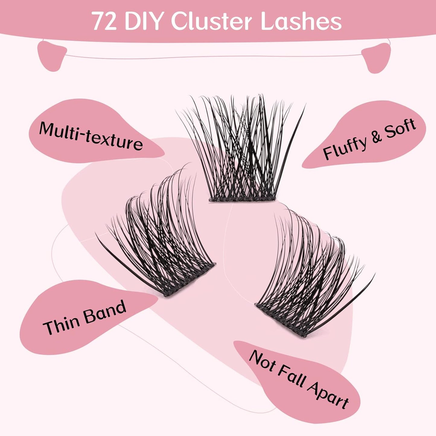 Cluster Lashes 72 Pcs Lash Clusters DIY Eyelash Extension Individual Lashes D-8-16 mix Thin Band Easy to Apply at home Lashes (First Glance, D-8-16 mix)