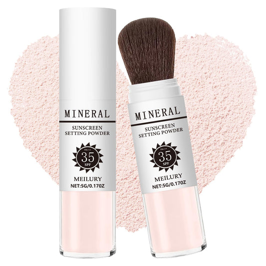 Sunscreen Setting Powder SPF 35, Mineral Brush Powder for Face & Scalp, Oil Control Natural Matte Finish Loose Powder Translucent Lasting Lightweight Breathable for All Skin (04# Pink Complexion)