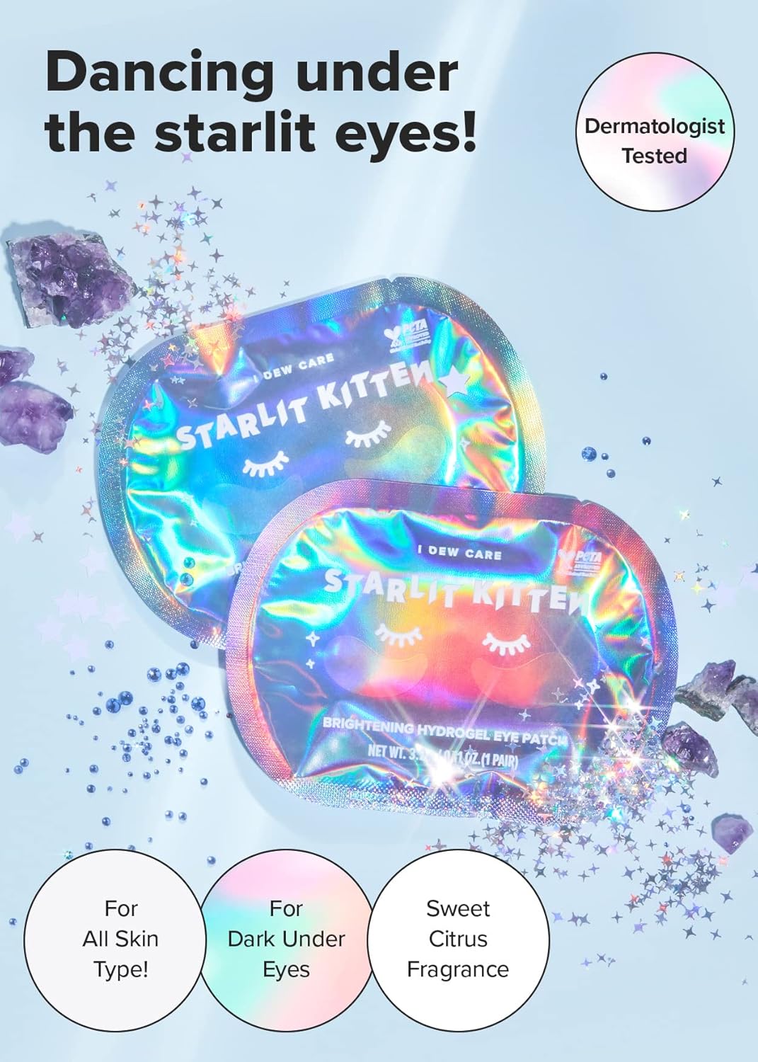 I DEW CARE Hydrogel Eye Patch - Starlit Kitten | Korean Under Eye Patches for dark circles and puffy eyes, Smooths Puffy Eyes, Dark Circles, Eye wrinkle patches, Dermatologically Tested (5 EA)