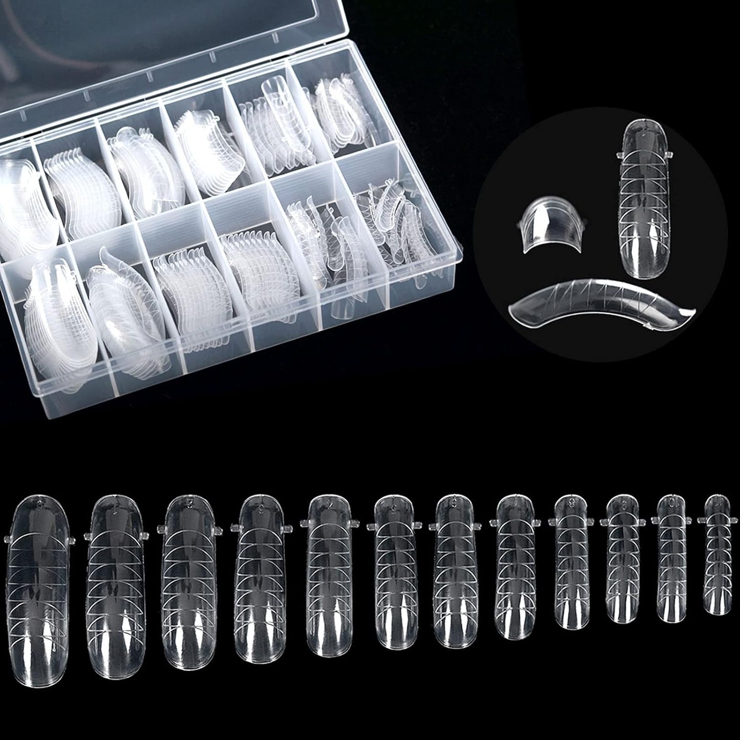 KADS 120PCS Clear Full Cover Dual Nail System Form UV Gel Acrylic Nail Art Mold Artificial Nail Tips with Scale for Extension (MODEL 4)