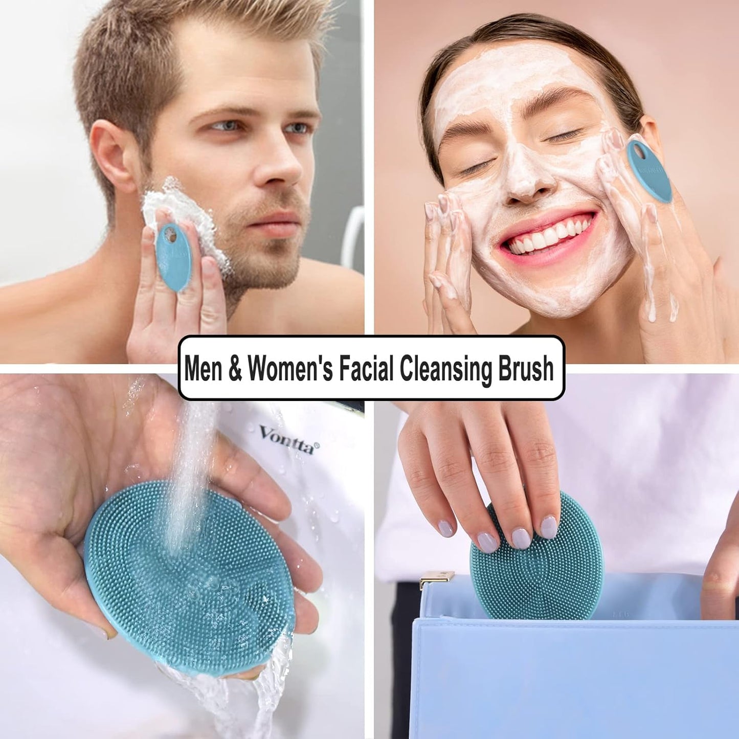 INNERNEED Silicone Face Scrubber, Exfoliating Brush Manual Handheld Facial Cleansing Brush Blackhead Remover, Food-Grade Soft Bristles (Dark Green+Pink)