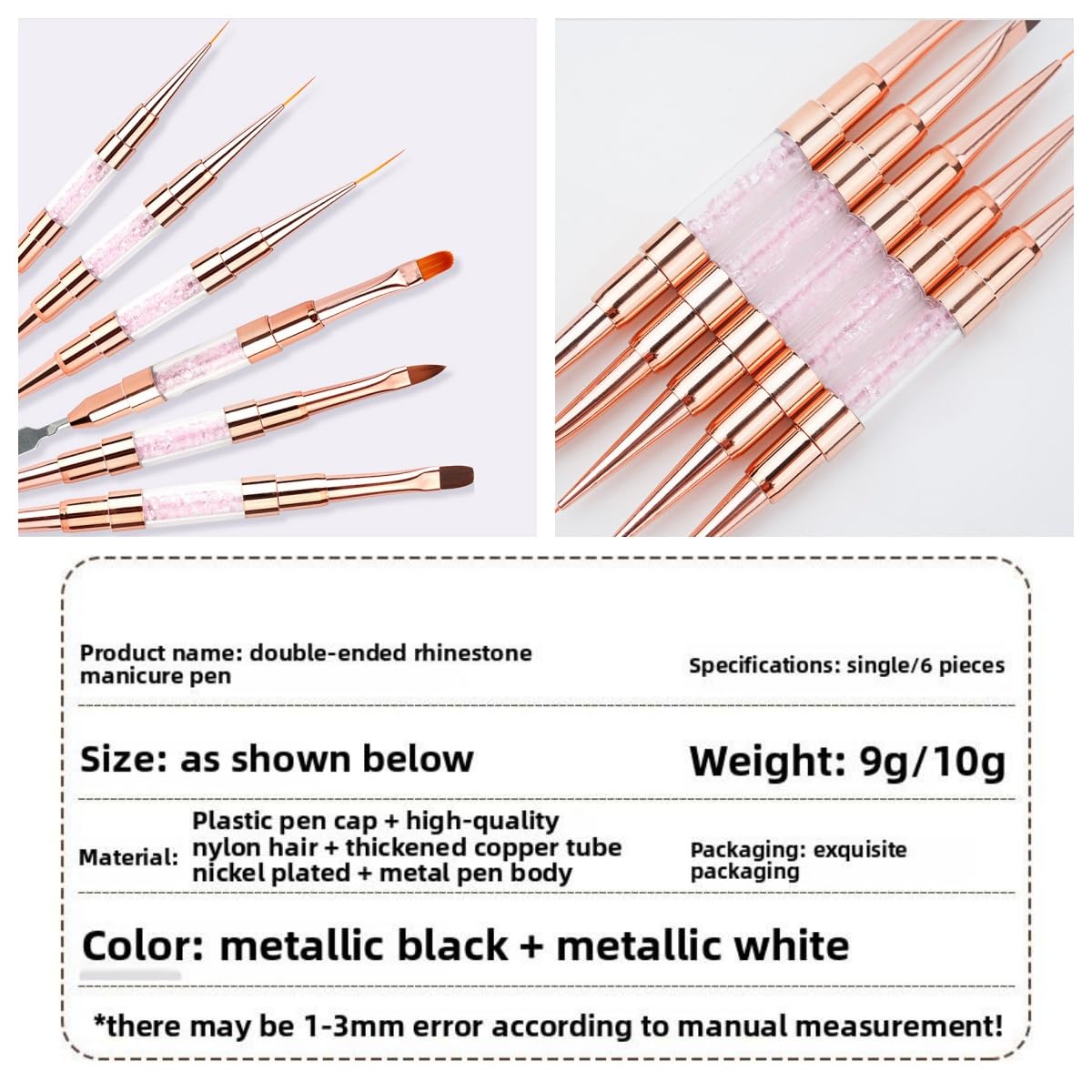 6pcs Double-Ended Nail Art Brushes Set - Professional Nail Design Tools for Acrylic & Gel Nails Gel Polish Art Nail Nail Dotting Brush Pen nail liner brush