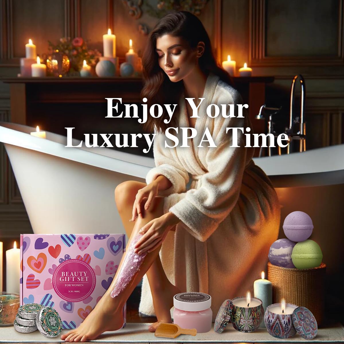 Birthday Gifts For Women-Assorted 4 Shower Steamers, 3 Bath Bombs, 2 Scented Candles, and 1 Exfoliating Body Scrub - Gifts for Mom, For Women, For Wife and Girlfriend……