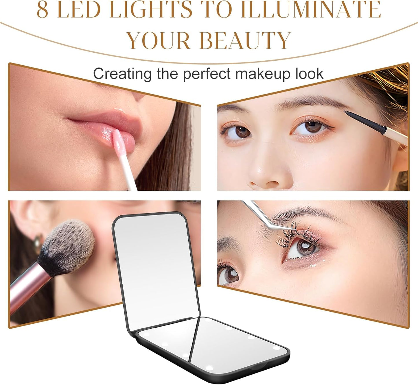 Compact Mirror, 1X/3X Magnification LED Pocket Mirror with Nternal BIattery, Pink Mini Mirror for Purse, Pocket,Travel and Present