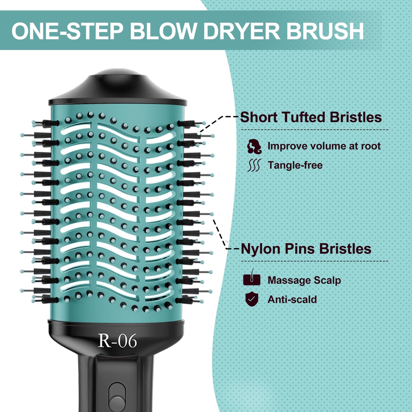 Hair Dryer Blow Dryer Brush in One, 4 in 1 Hair Dryer and Styler Volumizer with Oval Barrel, Professional Salon Hot Air Brush for All Hair Types, Teal