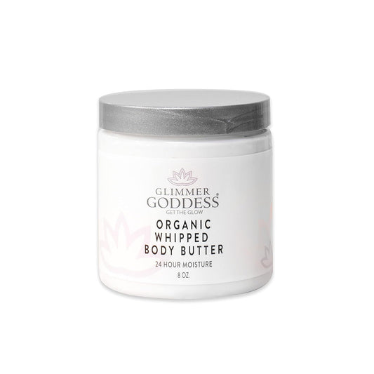 Glimmer Goddess Organic Whipped Body Butter for Women - Moisturizer Cream with Shea & Cocoa Butter, Almonds & Coconut Oil - Spiced Orange, 8oz