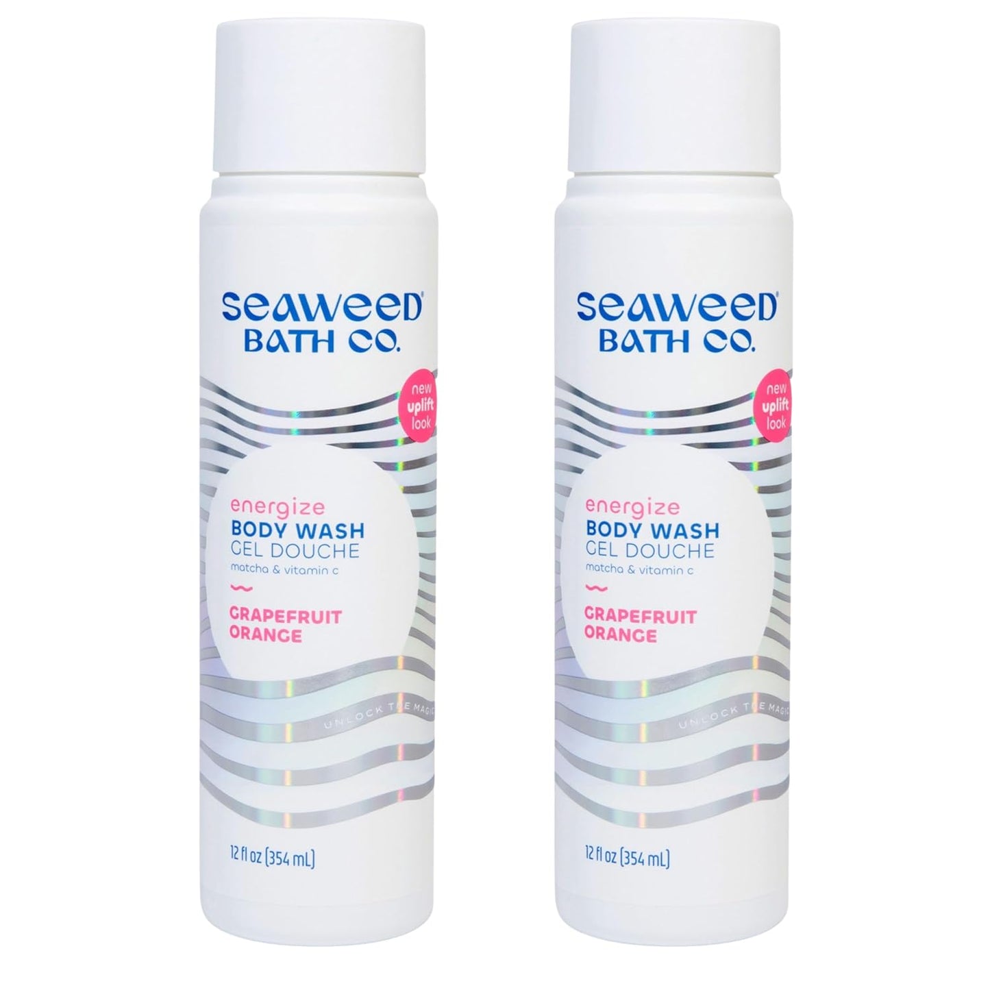 Seaweed Bath Co. Energize Body Wash - Grapefruit Orange | Foaming Shower Gel Cleanser with Natural Ingredients | Vegan, Paraben and Sulfate Free | For Women and Men | 12 oz (Pack of 2)