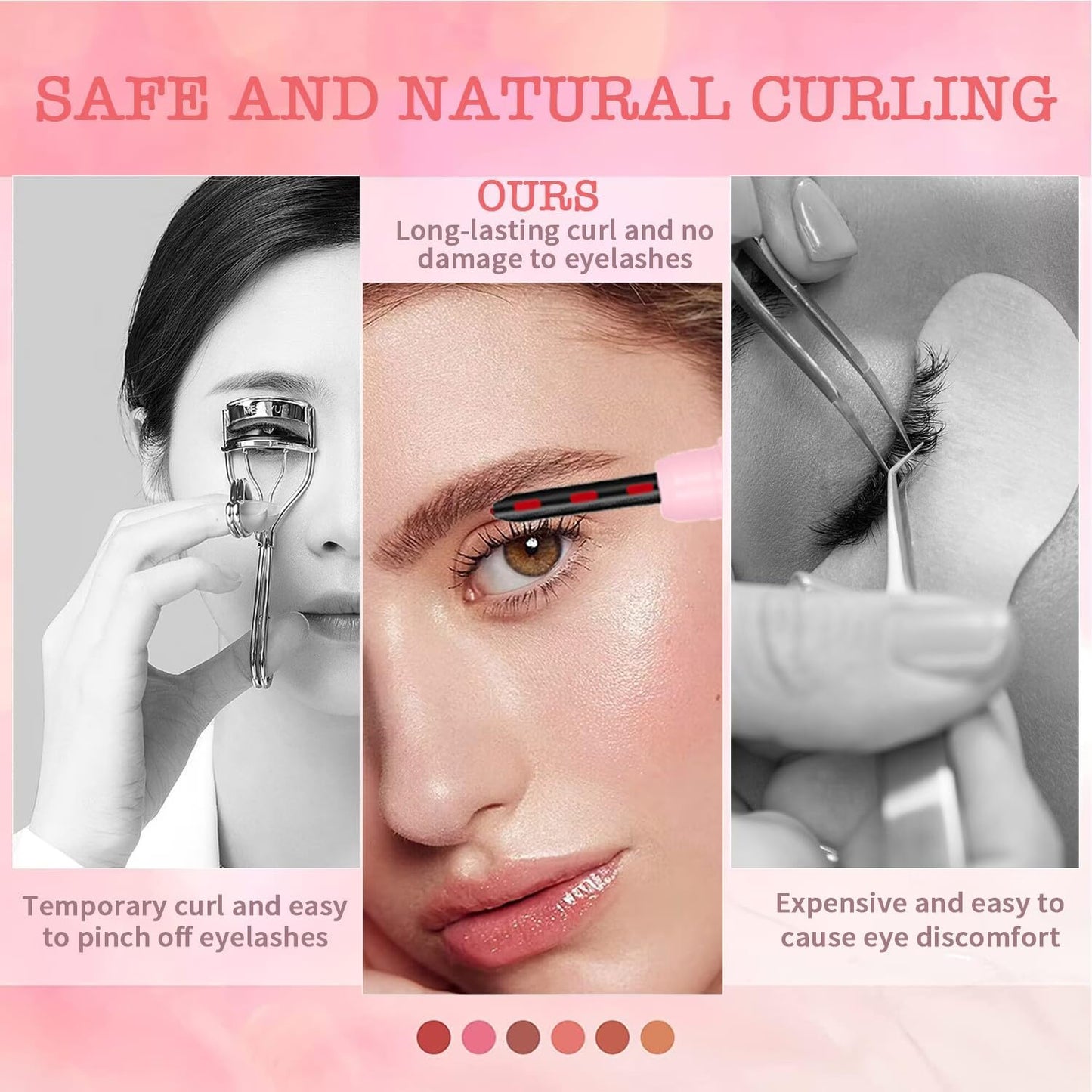 Heated Eyelash Curlers, Heated Lash Curler Rechargeable Eyelash Curler Natural 24 Hours Long-Lasting, Electric Eye Lash Curler Heat with 3 Temp Settings Tool for Girls, Pink