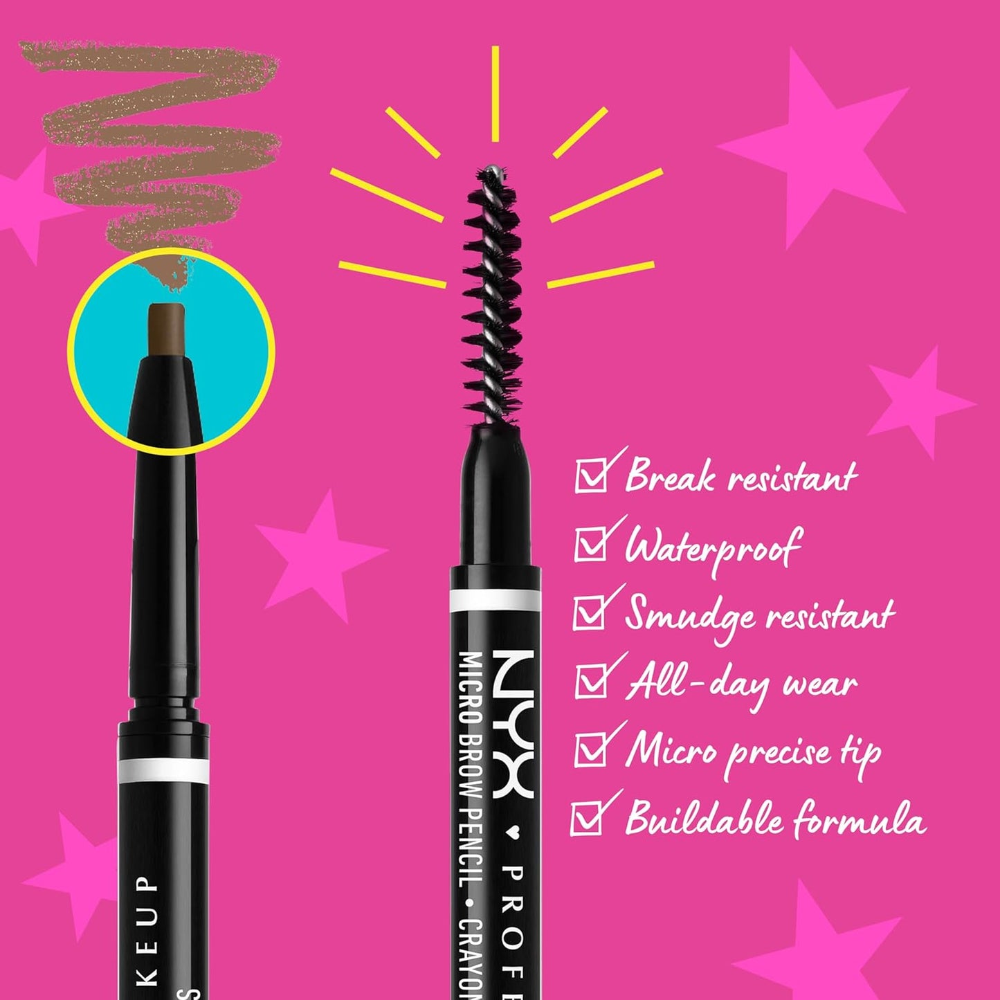 NYX PROFESSIONAL MAKEUP Micro Brow Pencil, Precise Eyebrow Pencil - Black