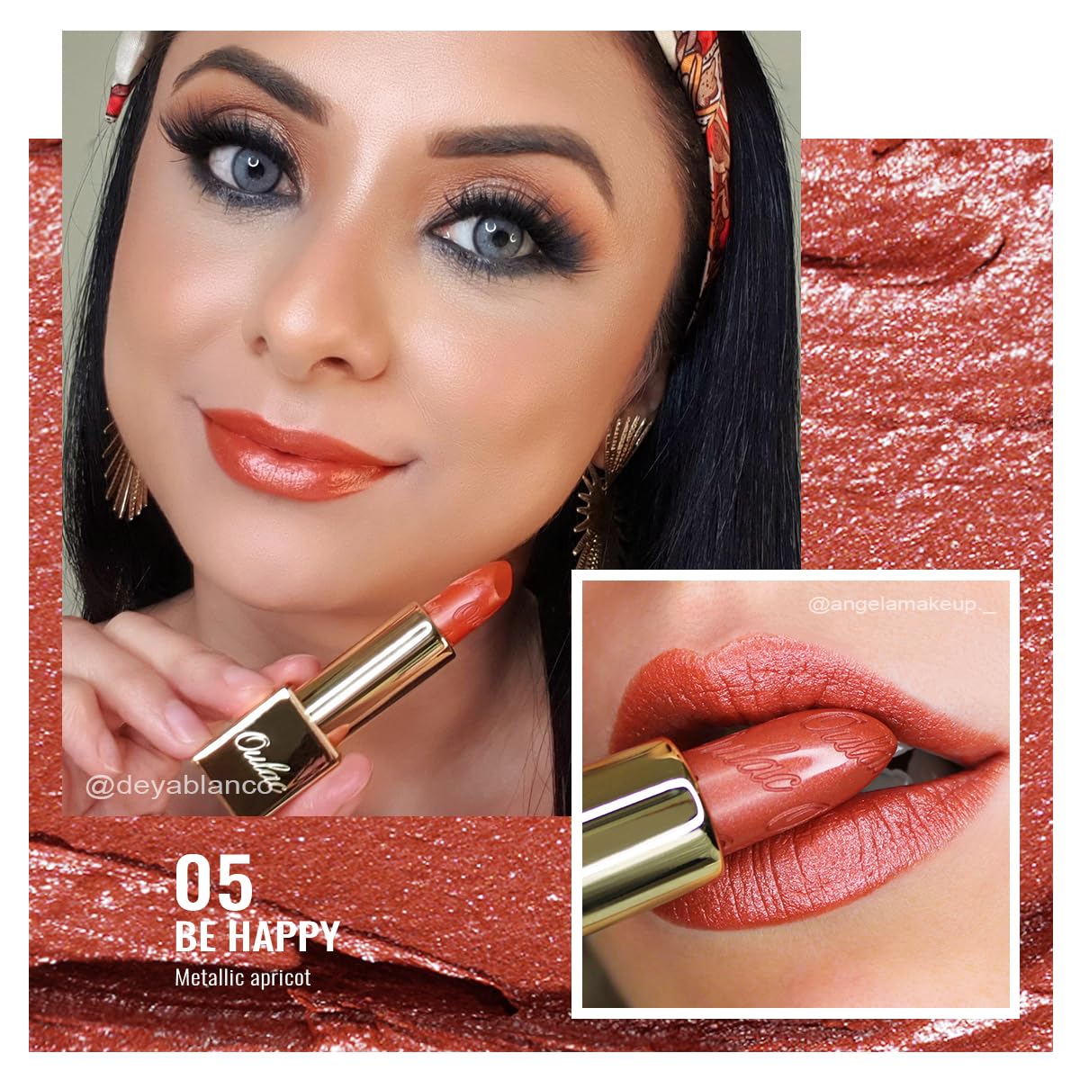 Oulac Metallic Orange & Coral Pink Lipstick Set - 2PCS Vegan Lightweight Hydrating Formula with High Impact Lip Color for Full Coverage Lip Makeup, Christmas Gifts for Women, 05+25