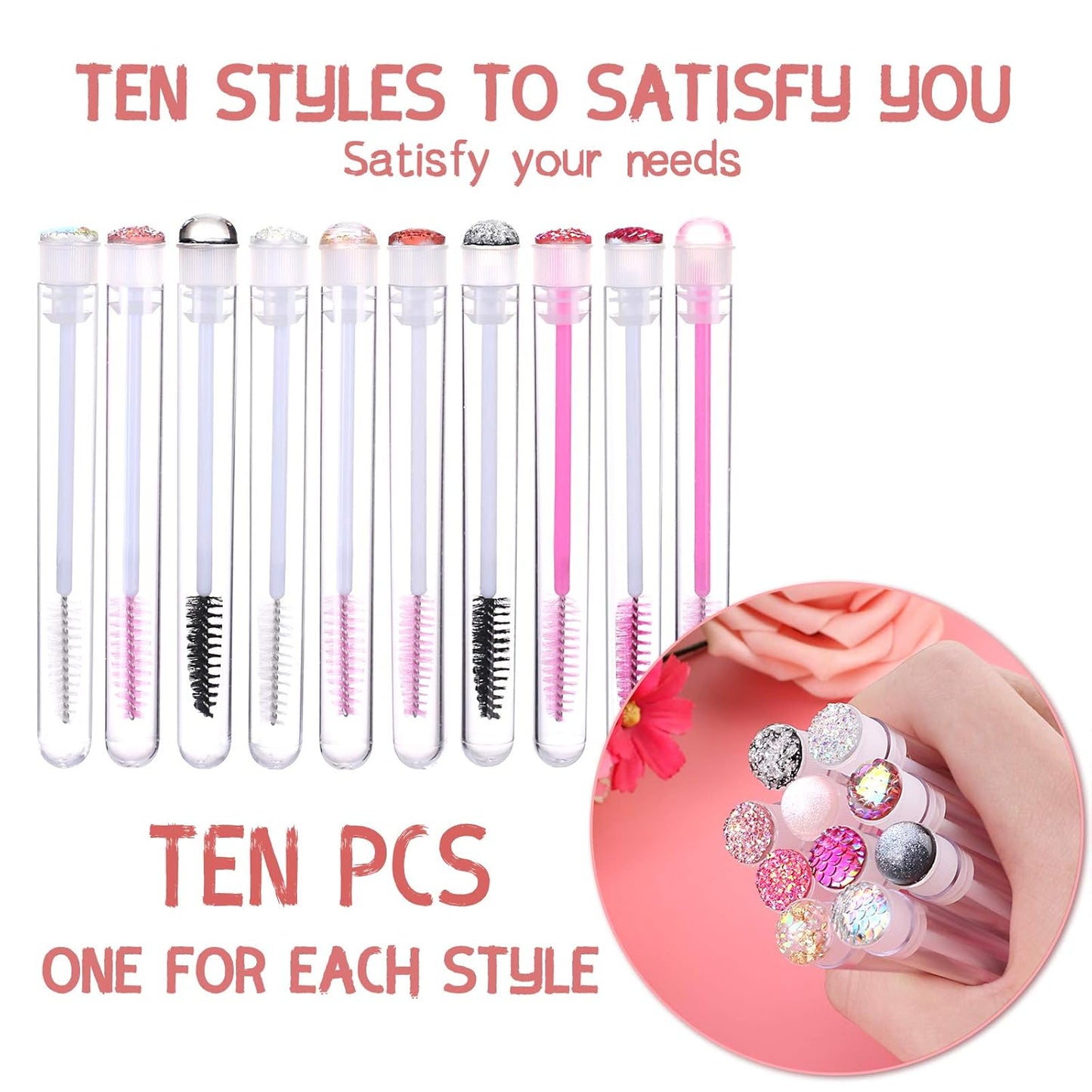 10pcs Eyelash brush Lash Wand Makeup tool Eyelash Extension supplies Cleaning brush Diamond Mascara mix color