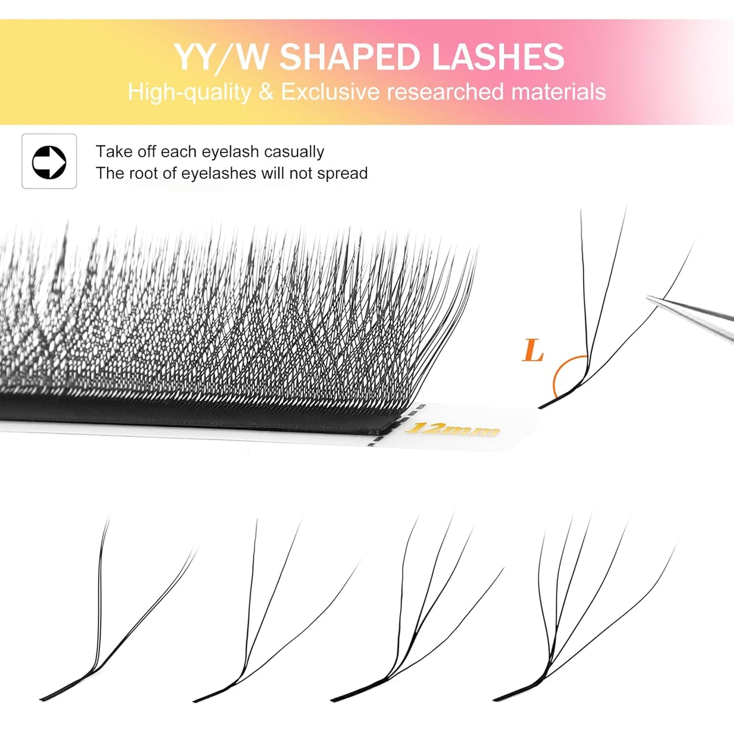 W Lash Extensions 4D Eyelash Extensions W Shape 0.07mm Thickness L Curl 13mm Premade Fans W Lashes Individual Lashes Matte Black 12 Rows False Eyelashes Volume Lashes(W-4D-0.07-L,13mm)
