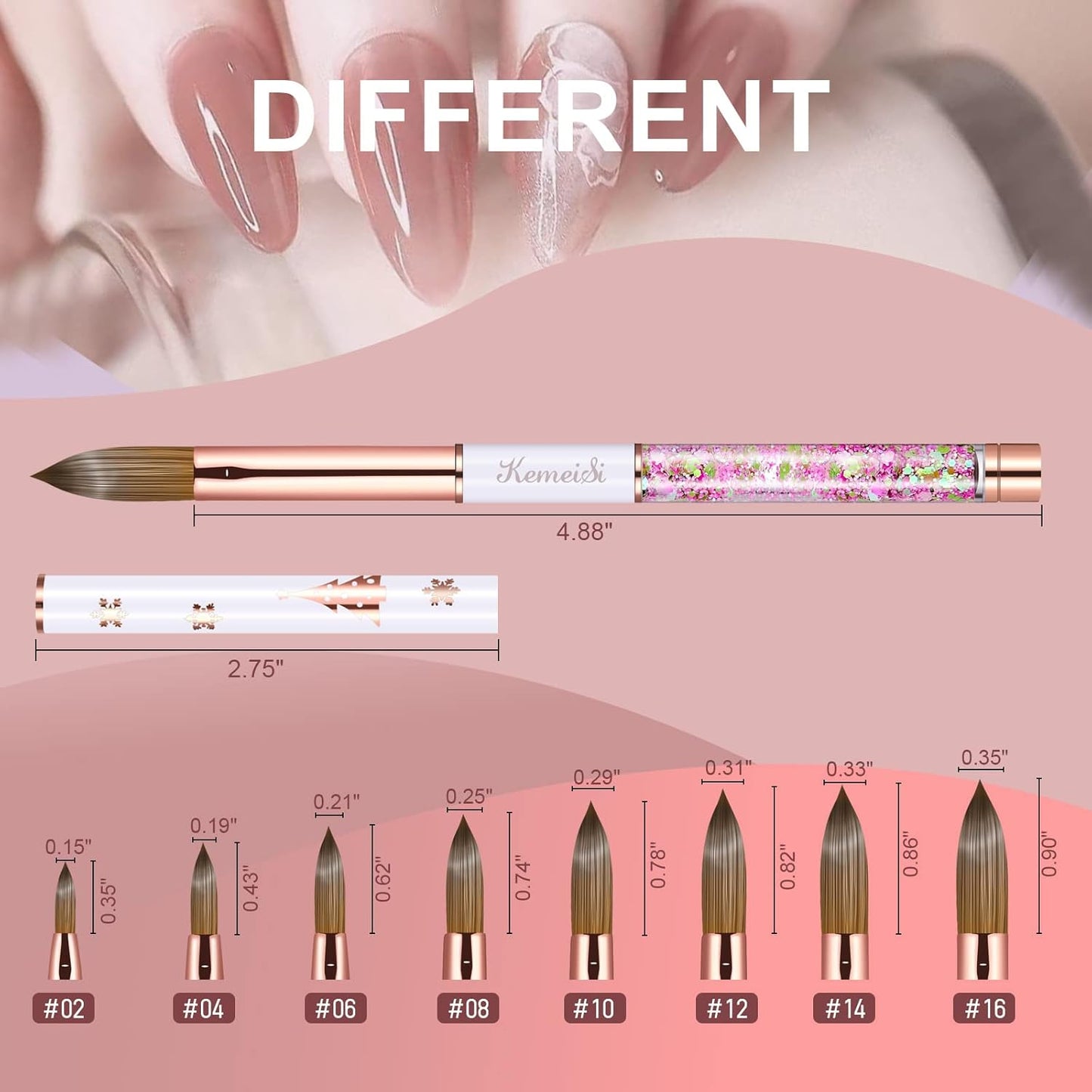 Acrylic Nail Brush Size 2,KEMEISI 100% Pure Kolinsky Nail Art Brushes Sturdy Handle Oval Shaped Acrylic Powder Nail Design Tools for Professional Manicure DIY Home Salon (White)