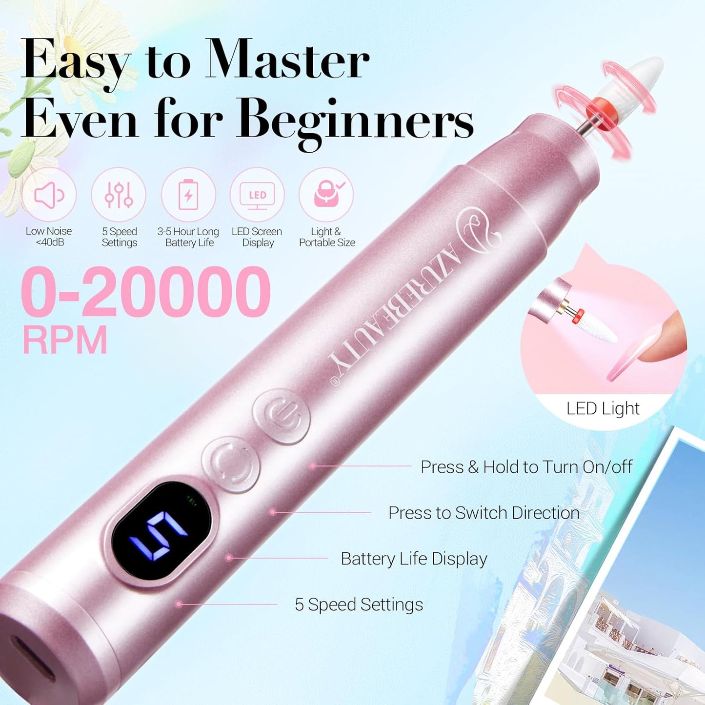 AZUREBEAUTY Dip Powder Nail Kit with Electric Nail Drill 24 Colors Spring Summer Macarons Purple Pink Nail Starter Kit with Dip Liquids Base Top Coat Activator Portable French Nail Art Essential Set