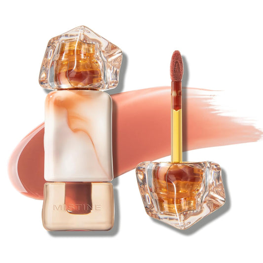 Mistine Lip Gloss Lip Oil Lip Plumber Non-sticky Tinted Lip Gloss for Women Infused with 1% Peptide Finish Lip Tint Hydrating Lip Stain Lightweight Feeling J01 Until Sunset 0.1 fl oz