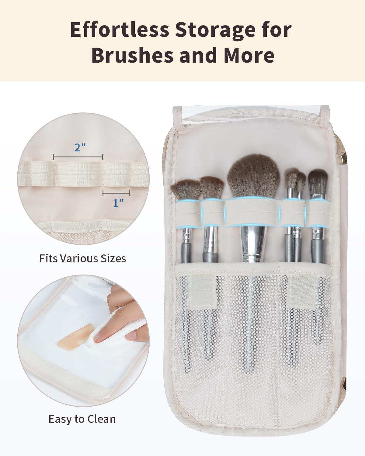 WANDF Travel Toiletry Bag for Women, Wide-open Large Makeup Bag with Handle, Puffy Makeup Organizer for Toiletries, Cosmetics, Accessories, Essentials (Light Khaki)