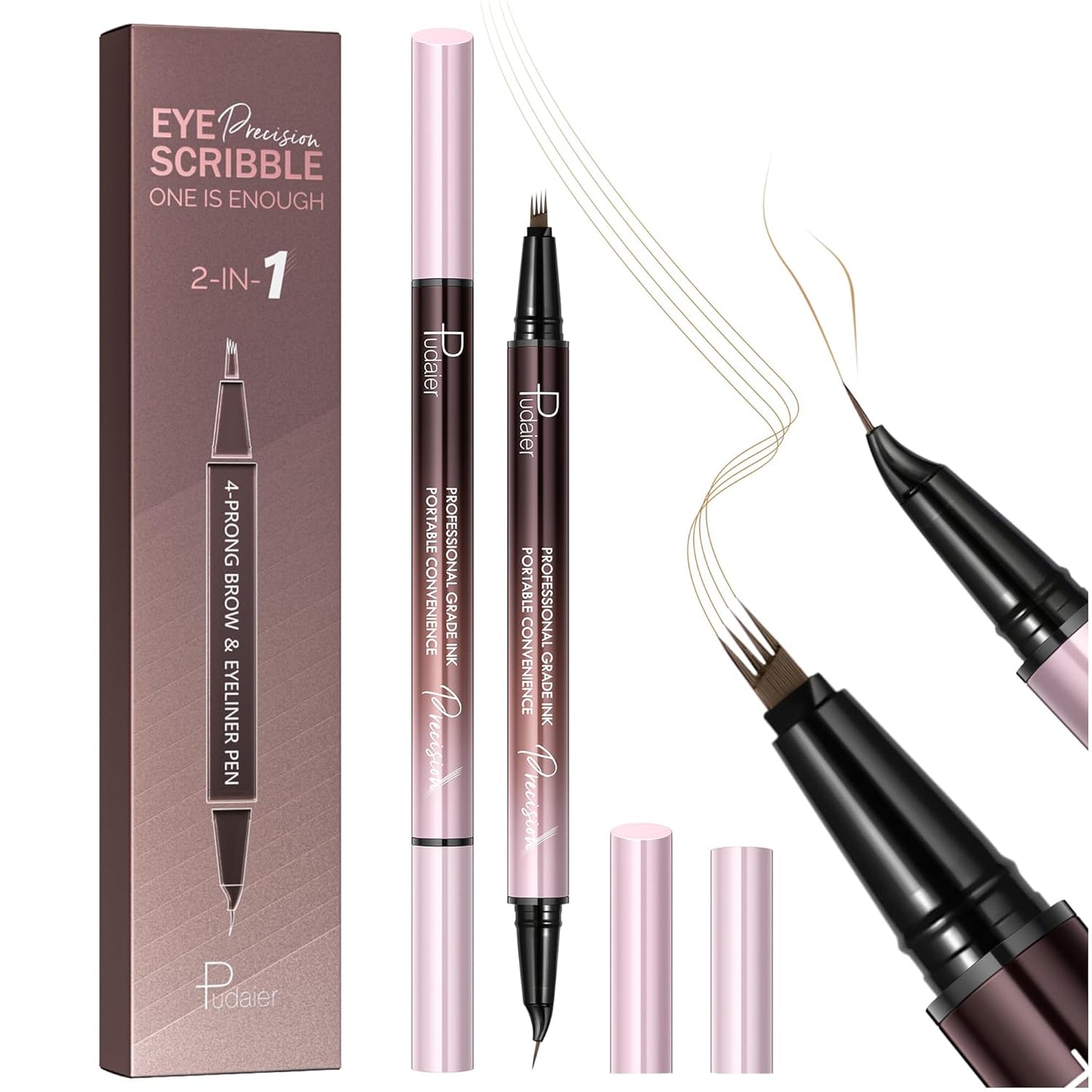 2 Pack Eyebrow Pen, Waterproof Microblading Eyebrow Pencil, 2-in-1 4 Tip Eye Brow Makeup Pen for Women with Precise Curved Brush-Tip Create Natural Hair-Like Brows, Last All-Day (Light Blonde)