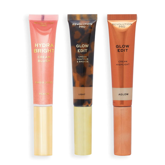 Cream Face Wand Trio, Cream Contour, Blush & Highlighter Makeup Set, Vegan & Cruelty Free, Light, 1 x 12 ml, 2 x 15 ml