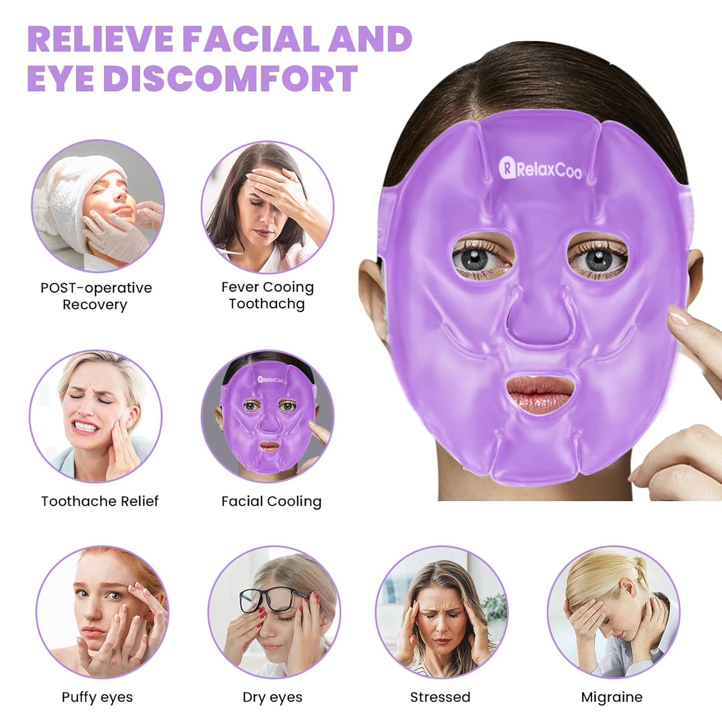 Cold Face Eye Mask Ice Pack Reduce Face Puff,Dark Circles,Gel Hot Cold Compress,Face SPA for Woman Sleeping, Pressure, Headaches, Skin Care, 2 Pack, Purple