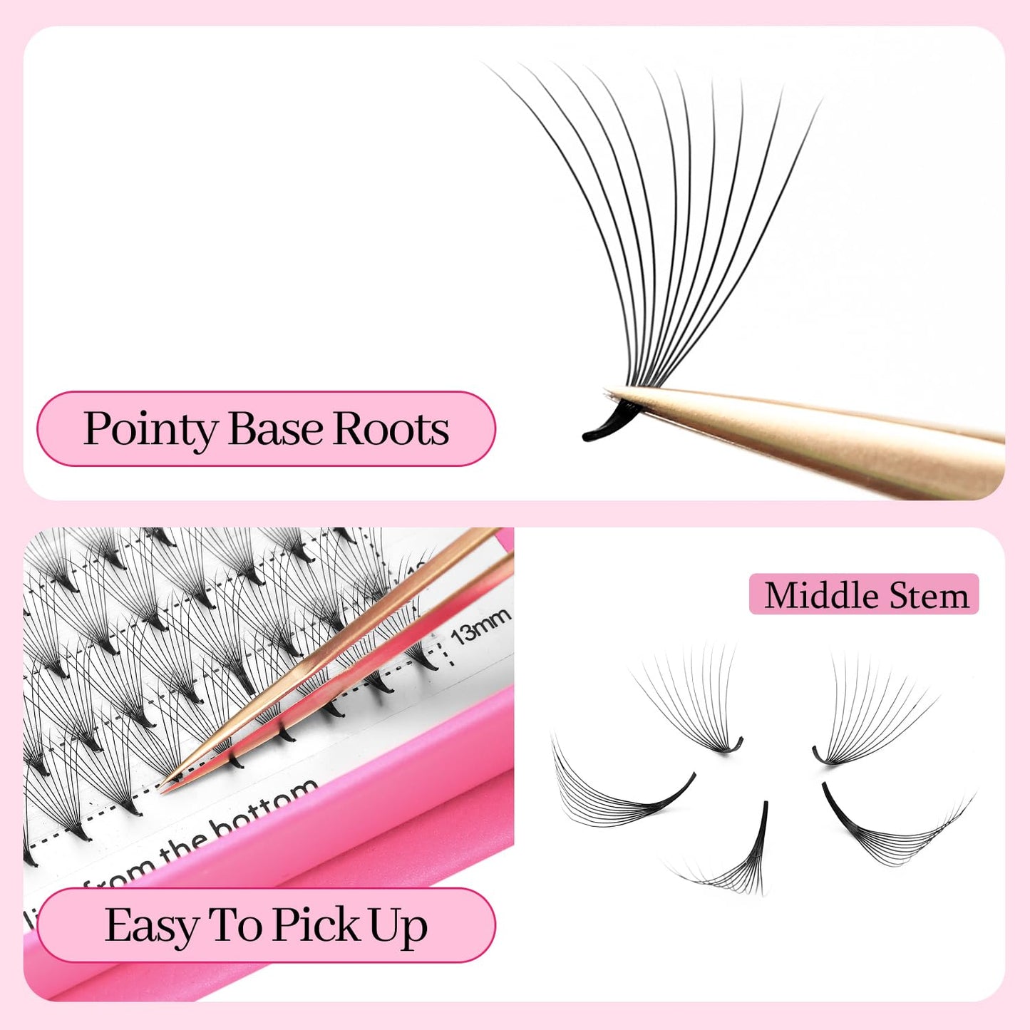 Premade Fans Eyelash Extensions 6D Volume Lash Extensions 0.07 Thickness Eyelash Extension D Curl Premade Lash Fans Mix 9-16mm Fluffy Soft Handmade Lash Fan Eyelashes(6D-0.07-D,9-16mm)